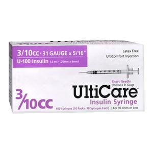 UltiCare Insulin Syringe/Needle 31gx5/16" 3/10mL Fixed Conventional LDS 500/Ca