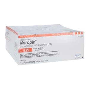 Naropin Injection 0.2% 2mg/mL Preservative Free SDV 20mL 25/Pk