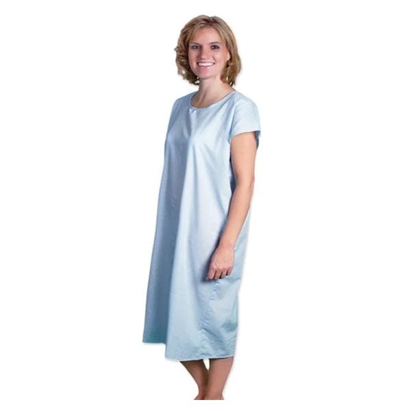 Patient Gown Embossed Cotton / Poly Adult Small Blue Reusable Ea