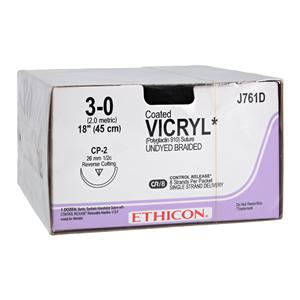 Coated Vicryl Suture 3-0 18" Polyglactin 910 Braid CP-2 Undyed 12/Bx