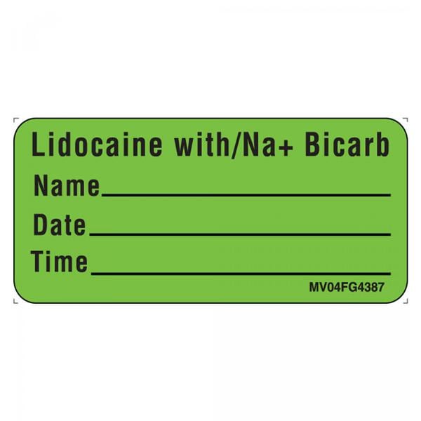 Label Lidocaine w/NA Fluorescent Green 2-1/4x1" 5Rl/Pk