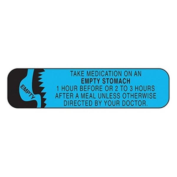 Label Take Medication on an Empty Stomach Blue/Black LF 1-5/8x3/8" 1000/Pk