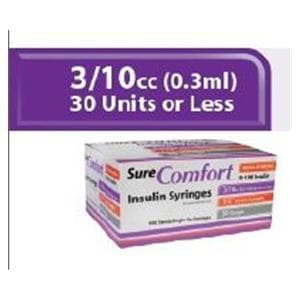 SureComfort Syringe/Needle Insulin 0.3cc 31gx5/16" U-100 Conventional 500/Ca