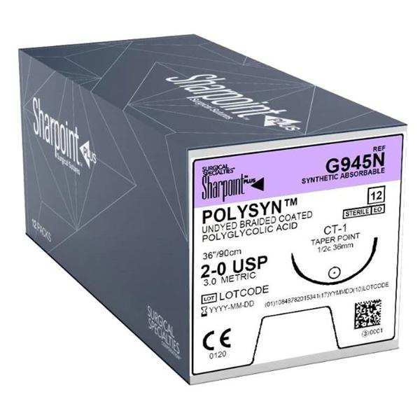 Polysyn Suture 2-0 36" Polyglycolic Acid Braid HR-36 Undyed 12/Bx