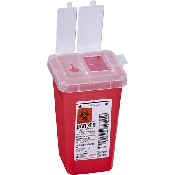 Sentinel Sharps Container 1qt Trnslcnt Rd 4-1/4x4-1/4x6-7/16 Vrtcl Entr Plstc Ea, 100 EA/CA