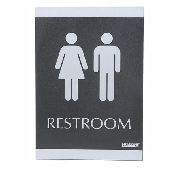 U.S. Stamp & Sign Century Series ADA Sign,6" x 9", "Restroom", Black/Silver  Ea