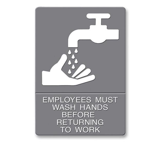 ADA Sign 6 in x 9 in "Employees Must Wash Hands" Gray/White Ea