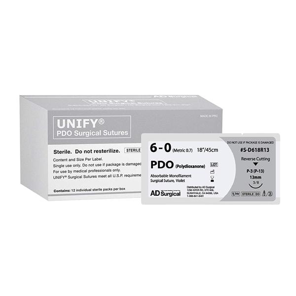 Unify Suture 6-0 18" Polydioxanone Monofilament P-3 Violet 12/Bx