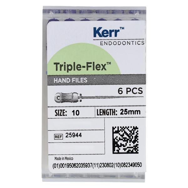Triple Flex Files Hand Flex File 25 mm Size 10 Stainless Steel Purple 6/Bx