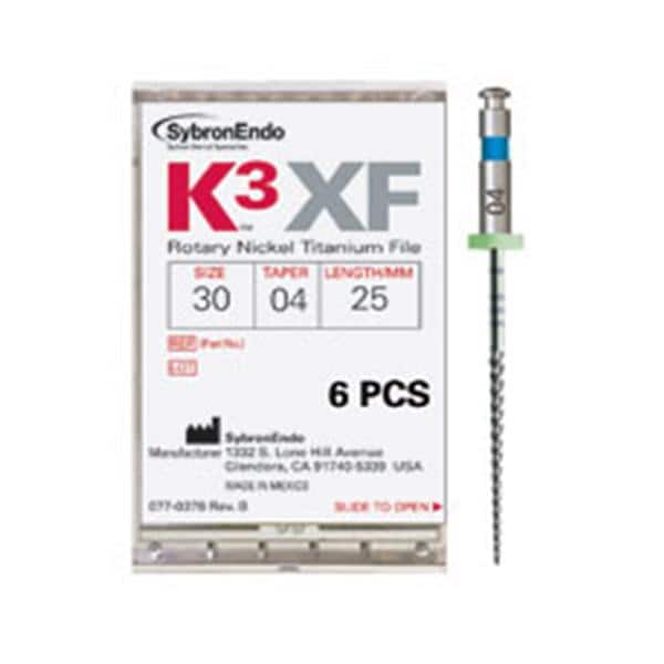 K3XF Rotary File 21 mm Size 25 Nickel Titanium Red 0.1 6/Pk