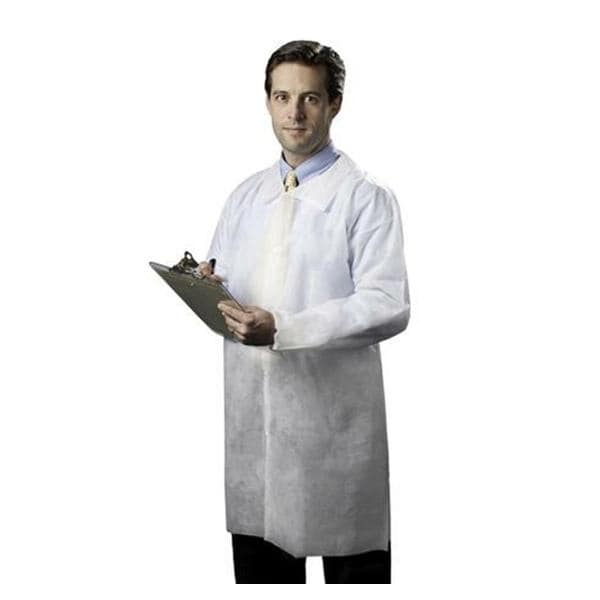 Protective Lab Coat Nonwoven Spunbond Material Large White 30/Ca