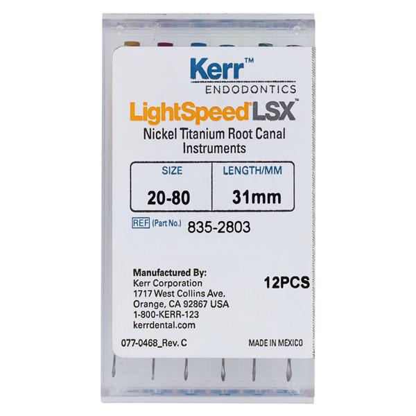 LightSpeed LSX Rotary Instrument 31 mm Size 20-80 Nickel Titanium Assorted 12/Pk