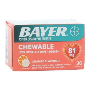 Bayer Aspirin Children NSAID Chewable Tablets 81mg Orange Twist Cap 36/Bt