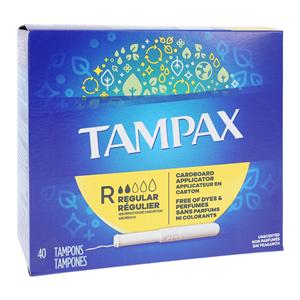 Tampax Sanitary Tampon Regular Cardboard Applicator Original 40/Bx, 12 BX/CA