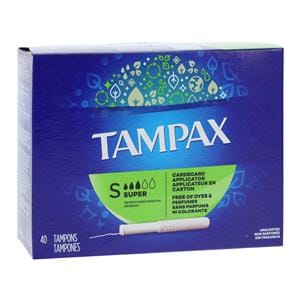 Tampax Sanitary Tampon Super Cardboard Applicator 40/Bx, 12 BX/CA