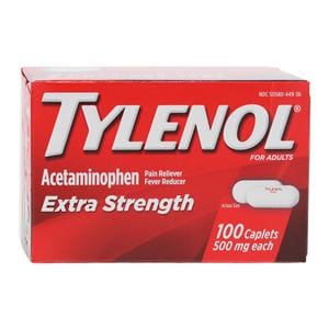 Tylenol Pain Reliever/Fever Reducer Caplets 500mg Extra Strength 100/Bt, 48 BT/CA