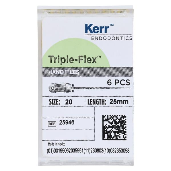Triple Flex Files Hand Flex File 25 mm Size 20 Stainless Steel Yellow 6/Bx