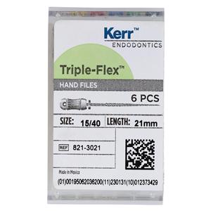 Triple Flex Files Hand Flex File 21 mm Size 15-40 Stainless Steel Assorted 6/Bx