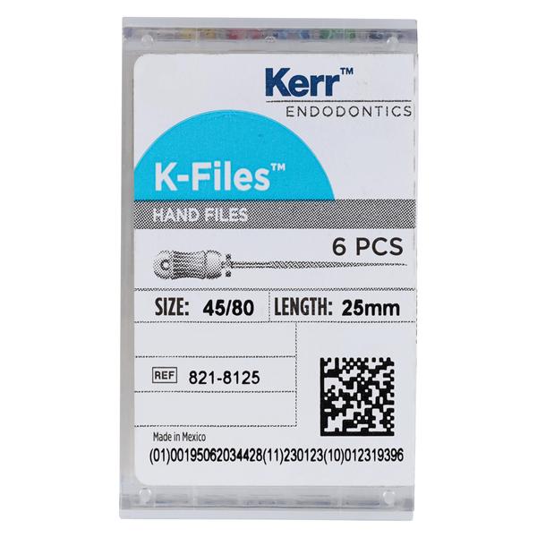Hand K-File 25 mm Size 45-80 Stainless Steel Assorted 6/Bx