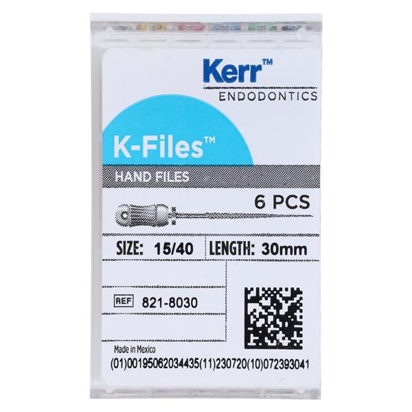 Hand K-File 30 mm Size 15-40 Stainless Steel Assorted 6/Bx