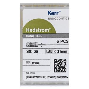 Hand Hedstrom Files 21 mm Size 20 Stainless Steel Yellow 6/Bx