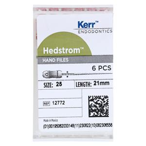 Hand Hedstrom Files 21 mm Size 25 Stainless Steel Red 6/Bx