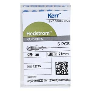 Hand Hedstrom Files 21 mm Size 30 Stainless Steel Blue 6/Bx