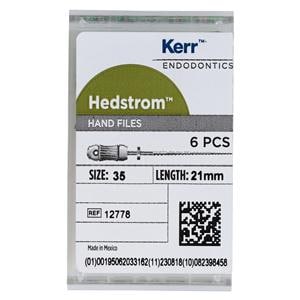Hand Hedstrom Files 21 mm Size 35 Stainless Steel Green 6/Bx