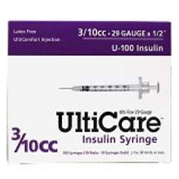 Lo-Dose Insulin Syringe/Needle 29gx1/2" 0.3cc Conventional No Dead Space 500/Ca