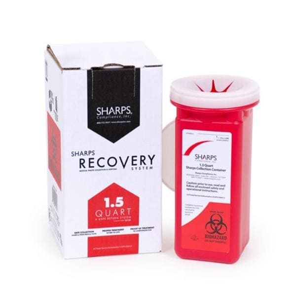 Sharps Disposal Container 1.5qt Red 4-1/2x4-1/2x8-5/8" Tethered Cap Plastic Ea