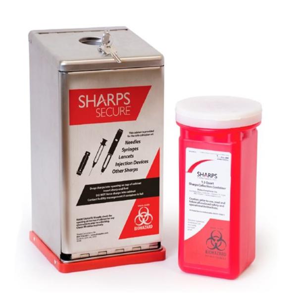 Sharps Container 1.5qt Red 4-1/2x4-1/2x8-6/10" Metal/Plastic Ea
