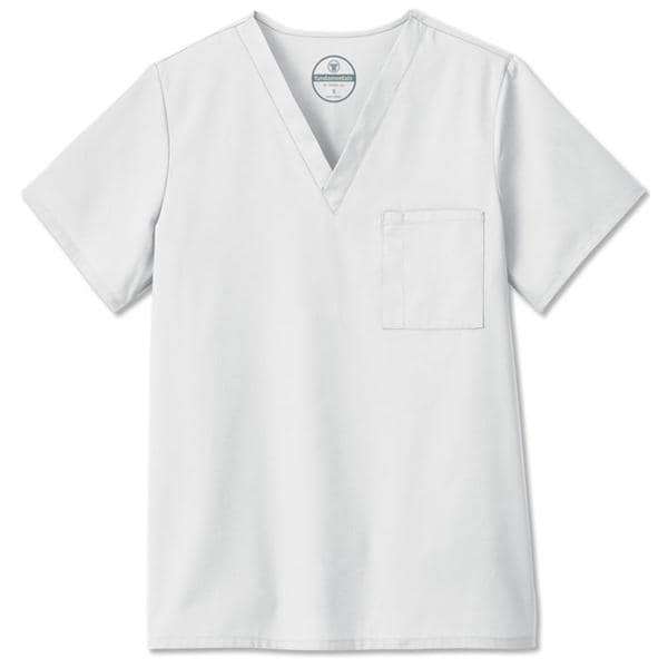 Fundamentals Scrub Shirt V-Neck Short Sleeves Medium White Unisex Ea