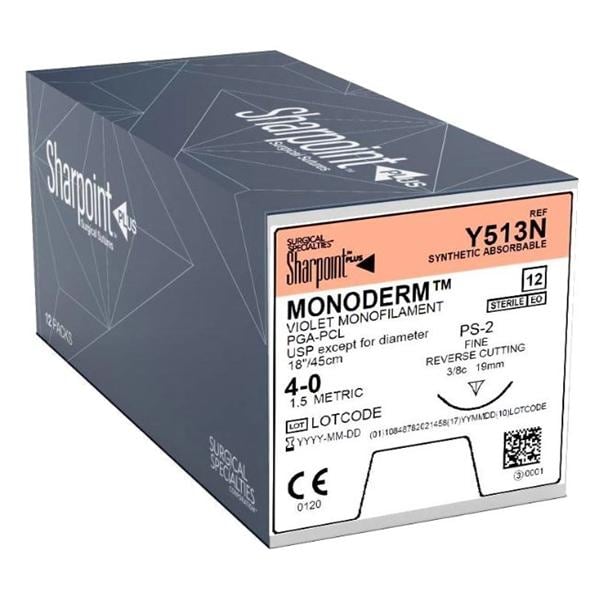 Monoderm Suture 4-0 18" Glycolide Monofilament DGL19 Violet 12/Bx
