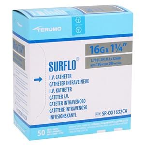 Surflo IV Catheter 16 Gauge 1-1/4" Gray 50/Bx