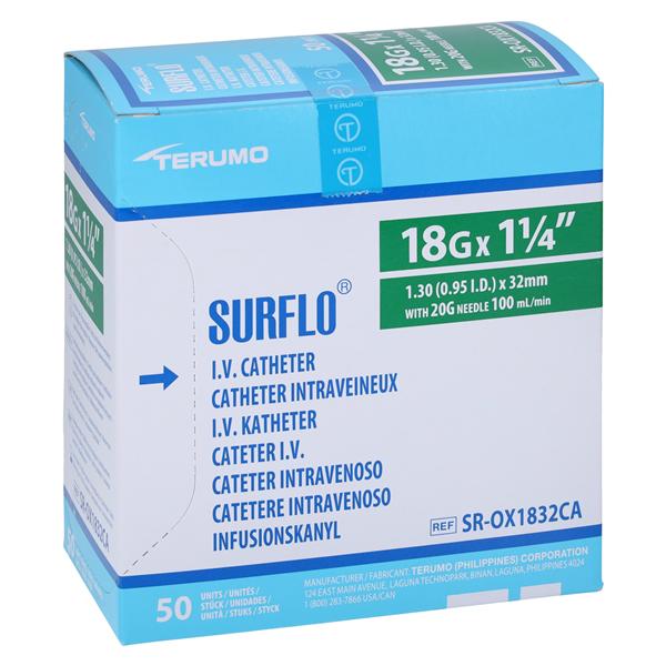Surflo IV Catheter 18 Gauge 1-1/4" Green 50/Bx