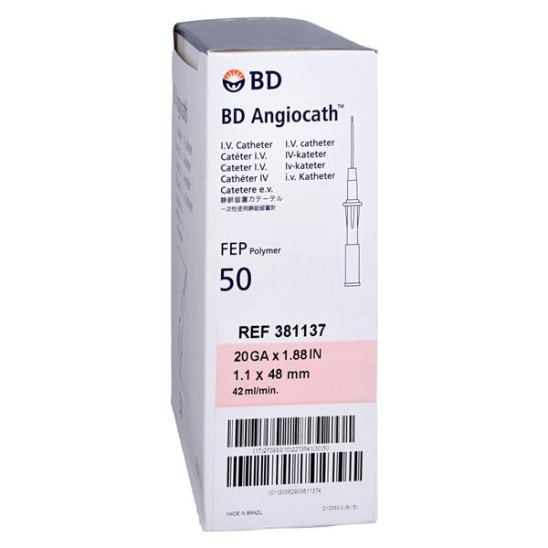 Angiocath Peripheral Venous Catheter 20 Gauge 1-7/8" Pink 50/Bx, 4 BX/CA