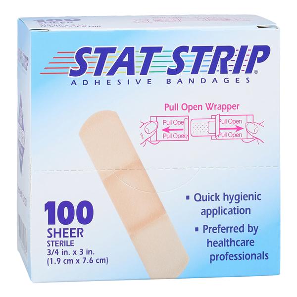 Stat Strip Adhesive Bandage Plastic 3/4x3" Sheer Sterile 100/Bx