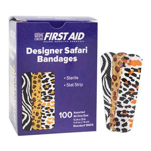 American White Cross Adhesive Bandage Plastic 3/4x3" Designer Safari Strl 100/Bx, 12 BX/CA