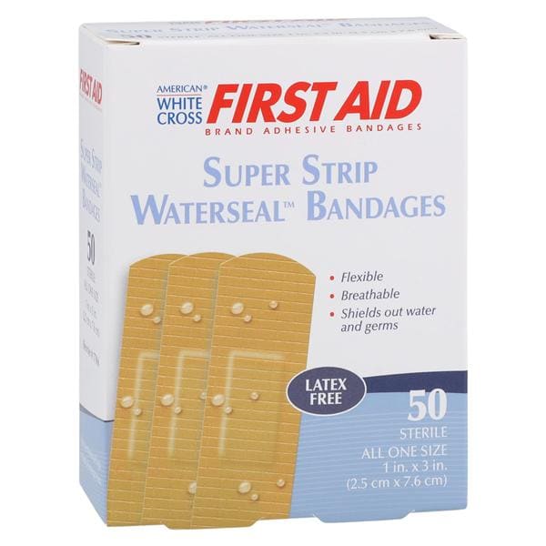 American White Cross First Aid Waterseal Bandage Plastic 1x3" Tan Sterile 50/Bx, 24 BX/CA