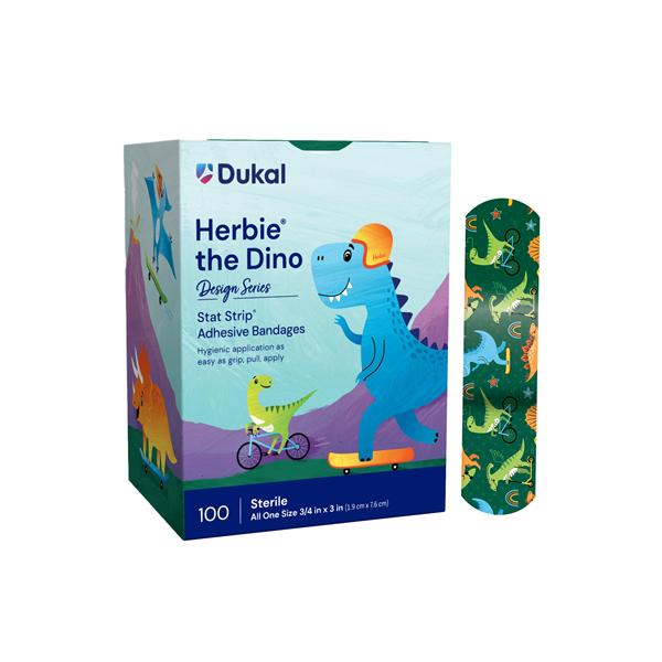 Adhesive Bandage Plastic 3/4x3" Herbie the Dinosaur 100/Bx, 12 BX/CA