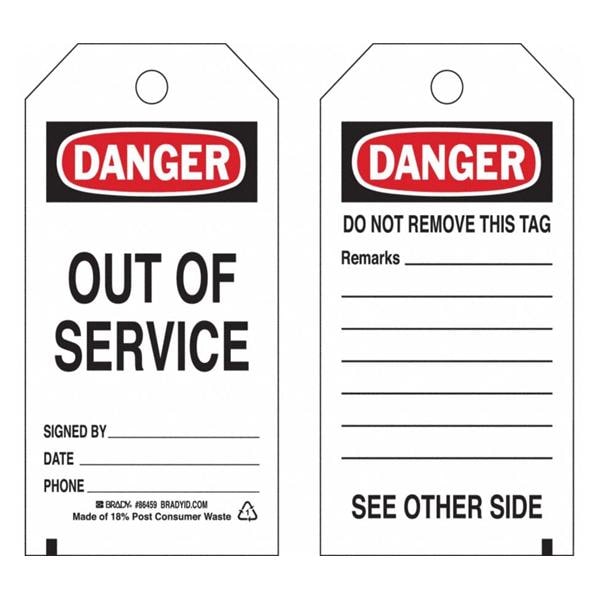 Tag Out of Service Danger 5.75x3" 10/Pk 10/Pk