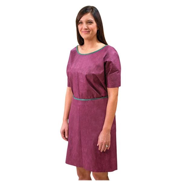 Patient Gown 28 in x 42 in Maroon Medium Non Woven Disposable 50/Ca