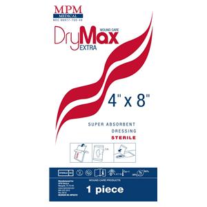 DryMax Extra Sodium Polyacrylate Polymer/Cellulose Fiber Dressing 4x8" Sterile
