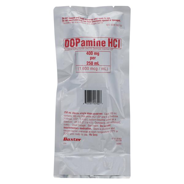 Dopamine HCl in 5% Dextrose Injection 400mg/Bag 1600mcg/mL Bag 250mL 18/Ca