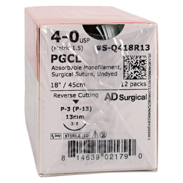 Monocryl Suture 4-0 18" Poliglecaprone 25 Monofilament P-3 Undyed 12/Bx