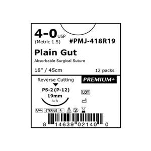 Premium Suture 4-0 18" Plain Gut Monofilament PS-2 Beige 12/Bx
