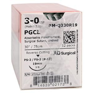 Monocryl Suture 3-0 30" Poliglecaprone 25 Monofilament PS-2 Undyed 12/Bx