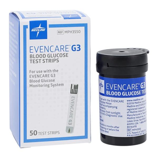 EvenCare G3 Blood Glucose Test Strips CLIA Waived 600/Ca