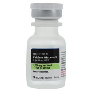 Calcium Gluconate Injection 100mg/mL PF SDV 10mL 25/Bx