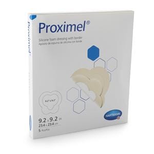 Proximel Silicone/Foam Wound Dressing 9x9" Multi-Layer Square Large Adhesive Tan